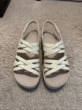 CROCS Brooklyn Strappy Low Wedge Sandals Cream